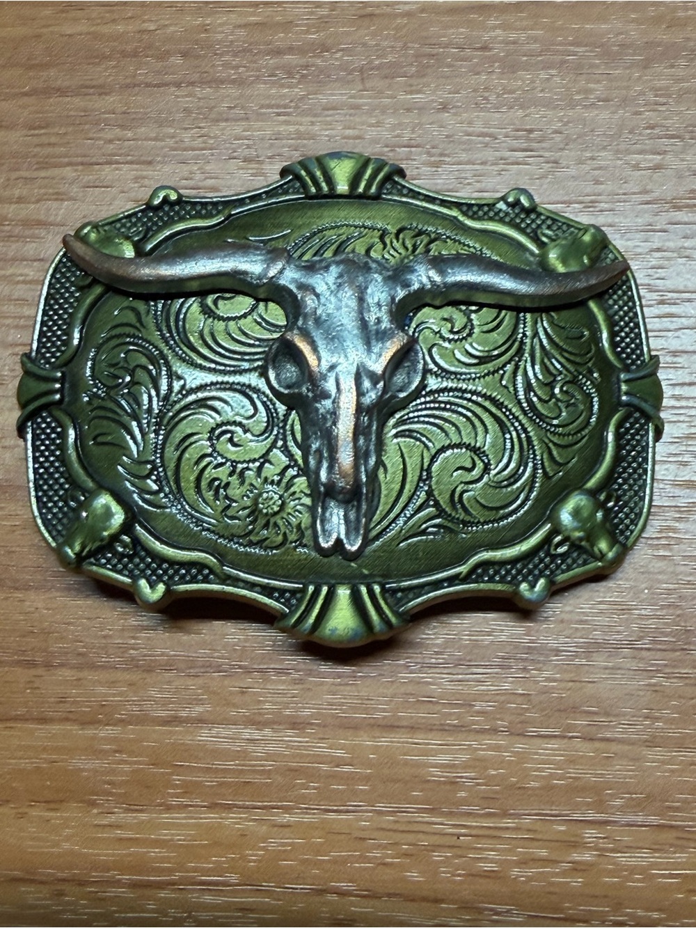 Source Unknown Brass-Tone Western Longhorn Belt Buckle - Gold and Brown
